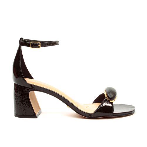 Sandália Couro Preto Salto Bloco Médio Cecconello 2661002-1