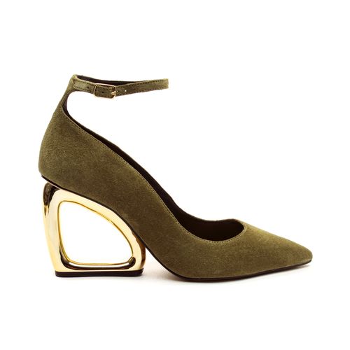 Scarpin Couro Verde Salto Alto Vazado Cecconello 2634001-3