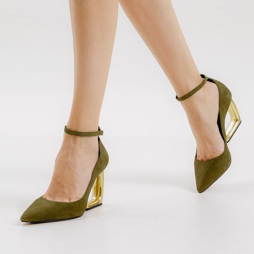 Scarpin Couro Verde Salto Alto Vazado Cecconello 2634001-3