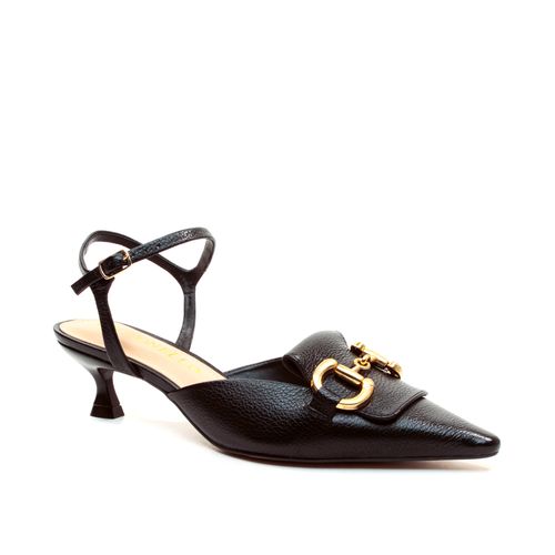 Slingback Couro Preto Salto Baixo Cecconello 2615002-8