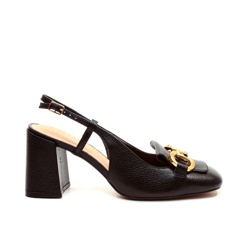 Slingback Couro Preto Salto Bloco Cecconello 2387002-26