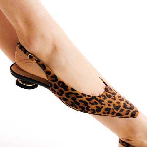 Slingback Couro OnÇa Salto Baixo Cecconello 2645001-3