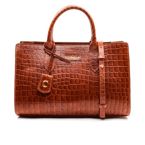 Bolsa Olivia Couro Croco Marrom Cecconello C2904-3