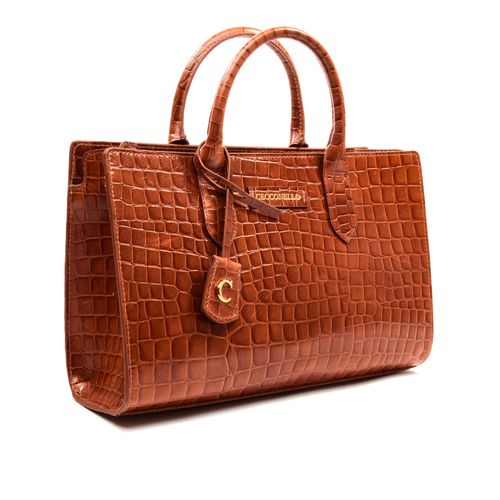 Bolsa Olivia Couro Croco Marrom Cecconello C2904-3