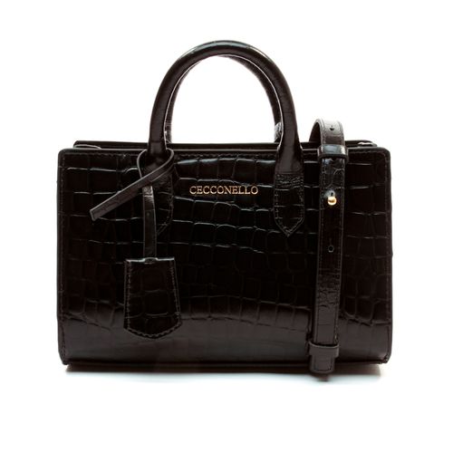 Bolsa Olivia Couro Croco Preto Cecconello C2903-2