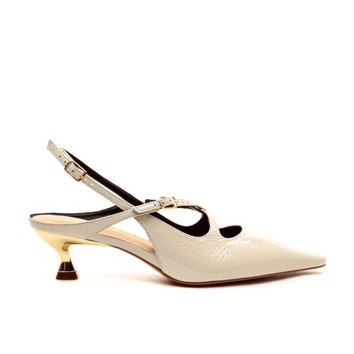 Slingback Couro Off White Salto Baixo Cecconello 2615003-2