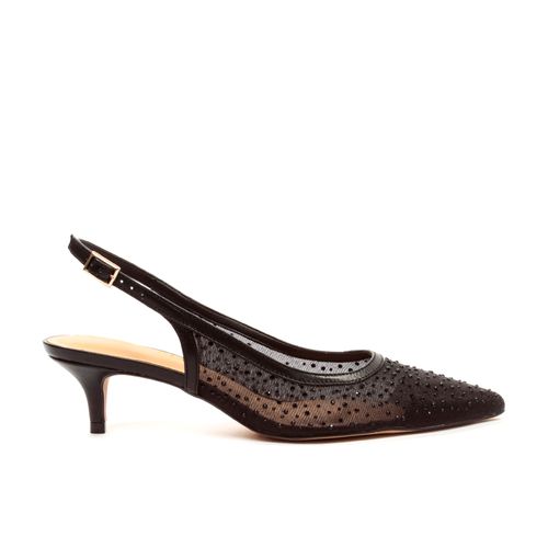 Slingback Couro Preto Salto Baixo Cecconello 2629008-1