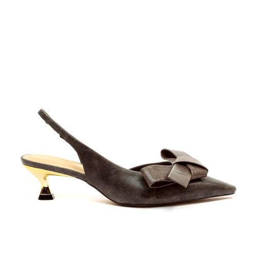 Slingback Couro Cinza Salto Baixo Cecconello 2615009-3