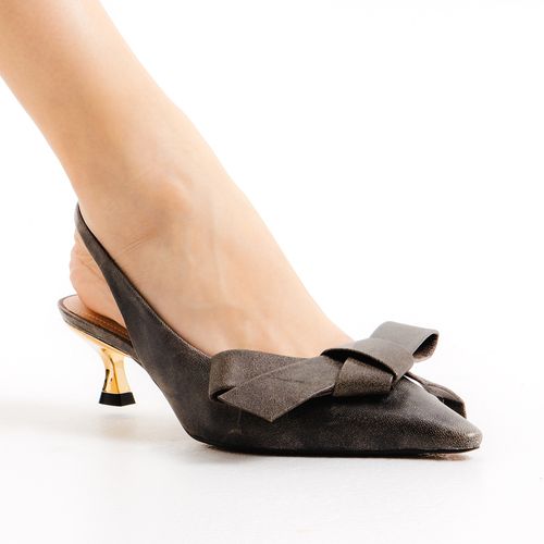 Slingback Couro Cinza Salto Baixo Cecconello 2615009-3