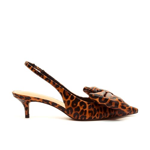 Slingback Couro Onça Salto Baixo Cecconello 2389002-9