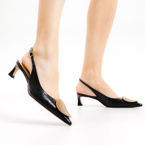 Slingback Couro Preto Salto Baixo Cecconello 2639002-3