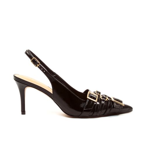 Slingback Couro Preto Salto Médio Cecconello 2658001-2