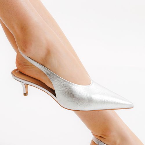 Slingback Couro Prata Salto Baixo Cecconello 2629002-4