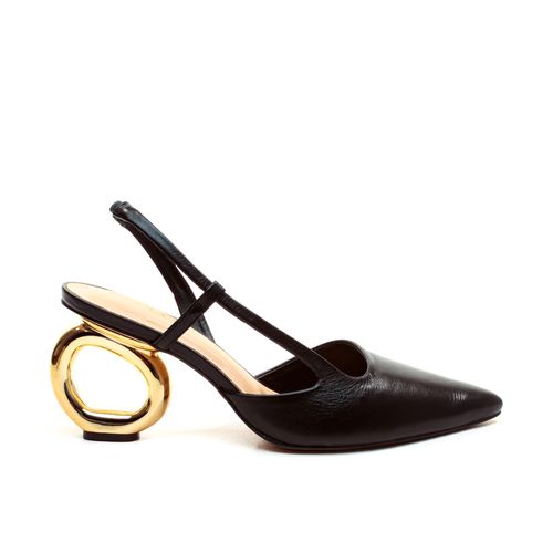 Slingback Couro Preto Salto Médio Vazado Cecconello 2667001-4