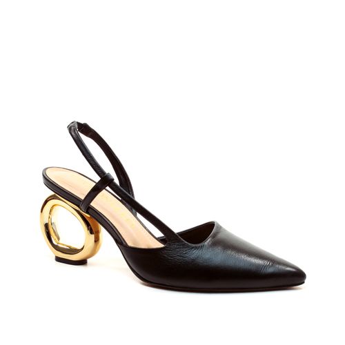 Slingback Couro Preto Salto Médio Vazado Cecconello 2667001-4