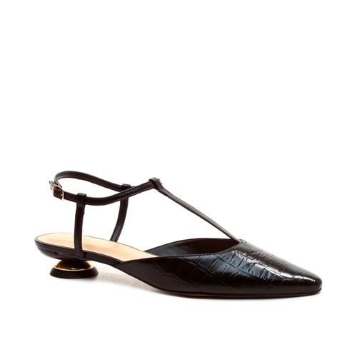 Slingback Couro Preto Salto Baixo Cecconello 2644001-3