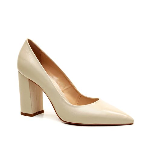 Scarpin Couro Off White Salto Alto Bloco Cecconello 1904002-16