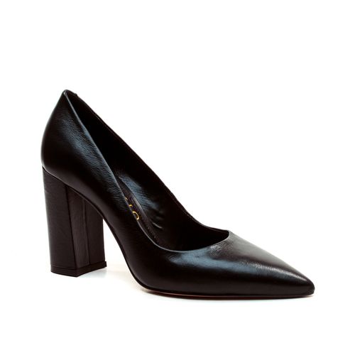 Scarpin Couro Preto Salto Alto Bloco Cecconello 1904002-29