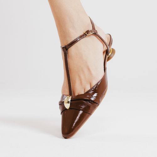 Slingback Couro Marrom Salto Baixo Cecconello 2645006-3
