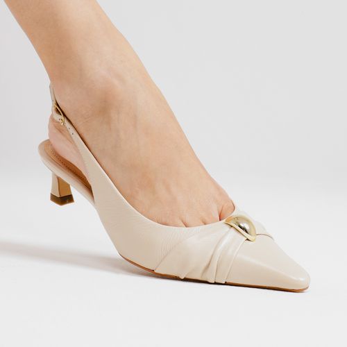Slingback Couro Off White Salto Baixo Cecconello 2639011-3