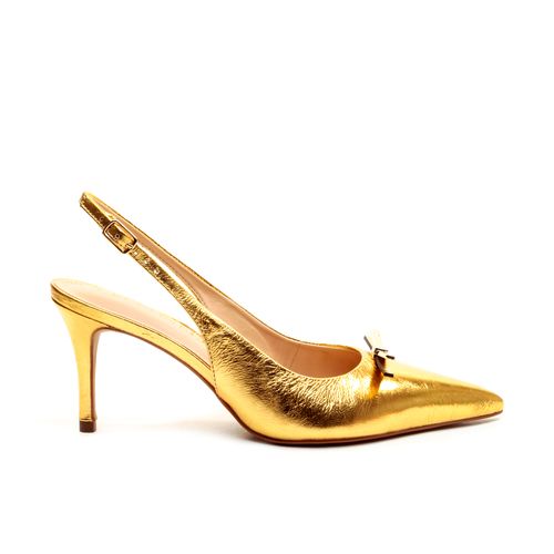 Slingback Couro Ouro Salto Médio Cecconello 2658009-2
