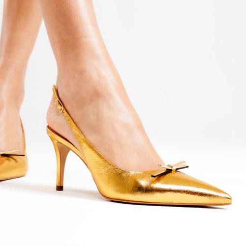 Slingback Couro Ouro Salto Médio Cecconello 2658009-2