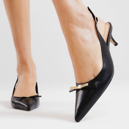 Slingback Couro Preto Salto Baixo Cecconello 2629013-1