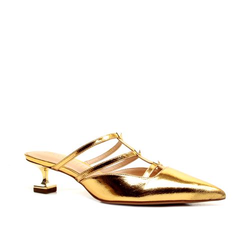 Mule Couro Ouro Salto Baixo Cecconello 2393006-6