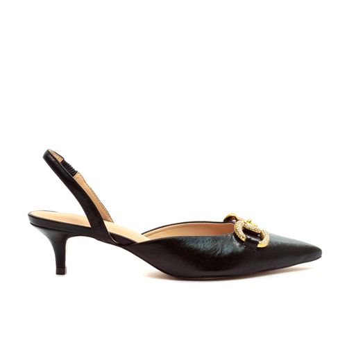Slingback Couro Preto Salto Baixo Cecconello 2473004-1