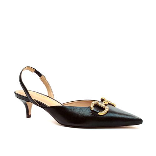 Slingback Couro Preto Salto Baixo Cecconello 2473004-1