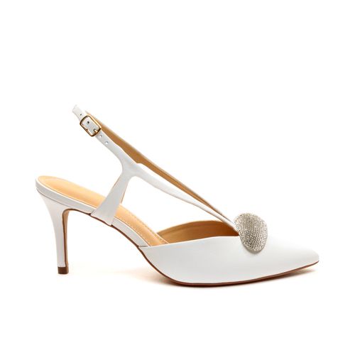 Slingback Couro Branco Salto Médio Cecconello 2477012-1