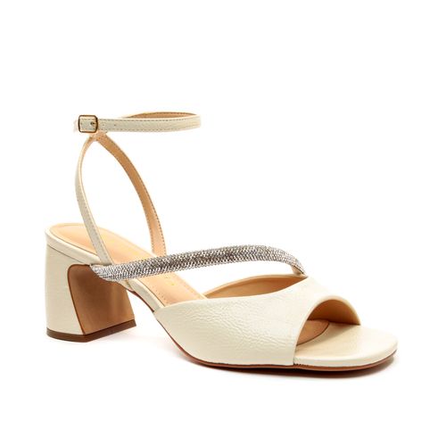 Sandália Off White Salto Bloco Médio Cecconello 2564001-2