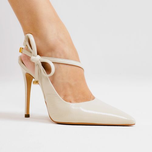 Slingback Couro Off White Salto Alto Cecconello 2624009-2