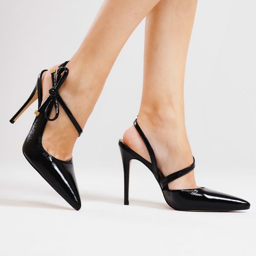 Slingback Couro Preto Salto Alto Cecconello 2624009-1