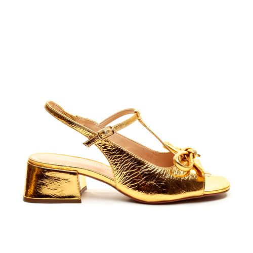 Slingback Peep Toe Couro Ouro Cecconello 2687001-1