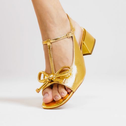 Slingback Peep Toe Couro Ouro Cecconello 2687001-1