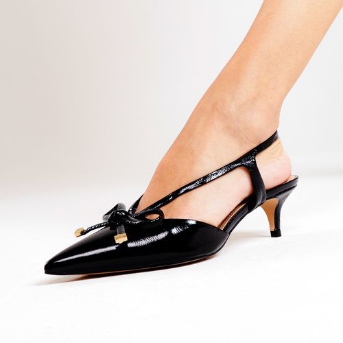 Slingback Couro Preto Salto Baixo Cecconello 2629012-3