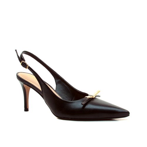 Slingback Couro Preto Salto Médio Cecconello 2658009-4