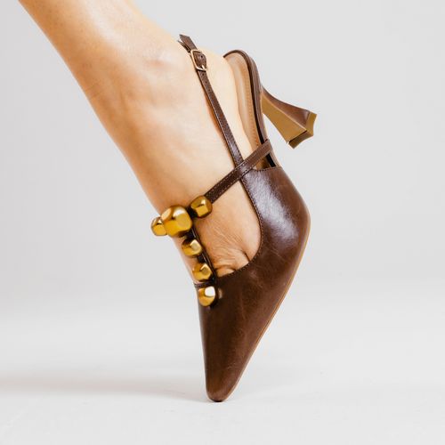 Slingback Couro Marrom Salto Médio Cecconello 2632011-1