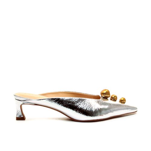 Mule Couro Prata Salto Baixo Cecconello 2639010-2