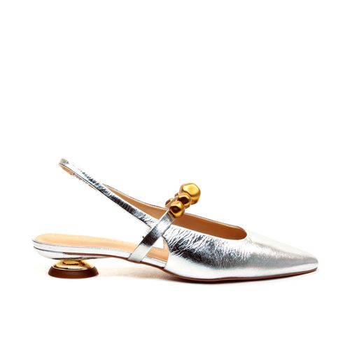 Slingback Couro Prata Salto Baixo Cecconello 2645005-1