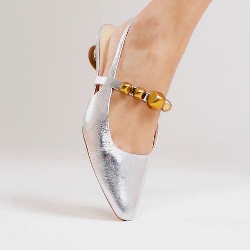 Slingback Couro Prata Salto Baixo Cecconello 2645005-1