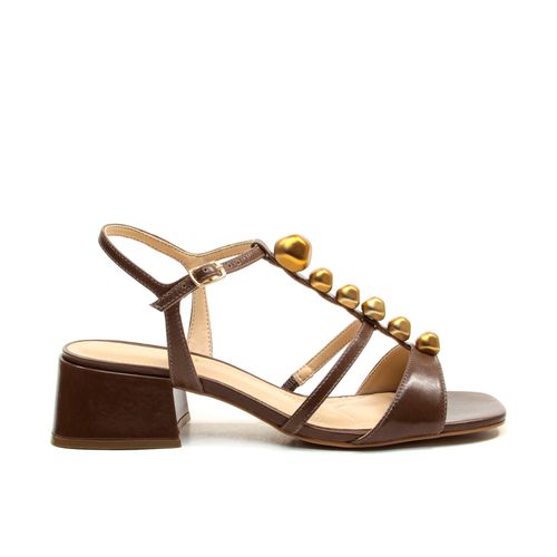 Sandália Couro Marrom Salto Bloco Baixo Cecconello 2687002-2