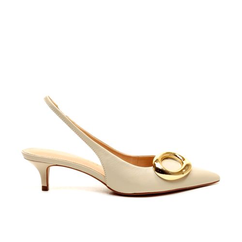 Slingback Couro Off White Salto Baixo Cecconello 2629015-3