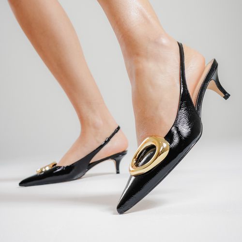 Slingback Couro Preto Salto Baixo Cecconello 2629015-2