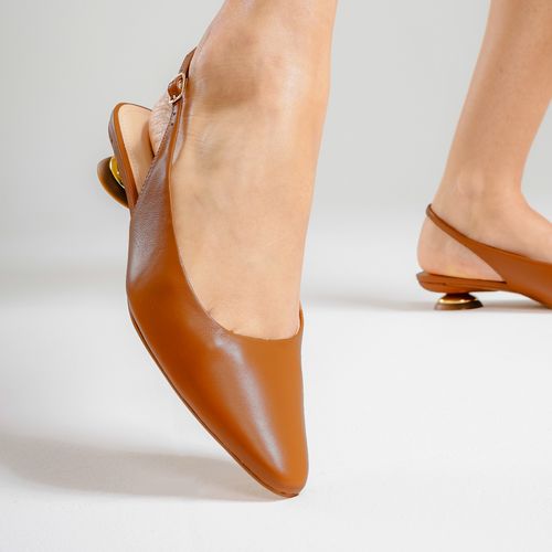 Slingback Couro Marrom Salto Baixo Cecconello 2645001-14