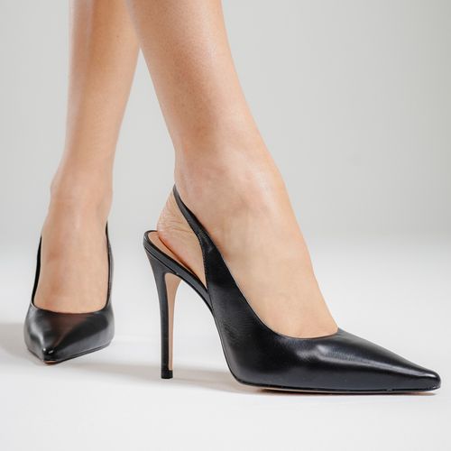 Slingback Couro Preto Salto Alto Cecconello 2706001-2