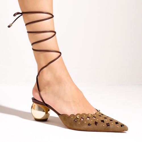 Slingback Couro Marrom Salto Médio Cecconello 2733001-2