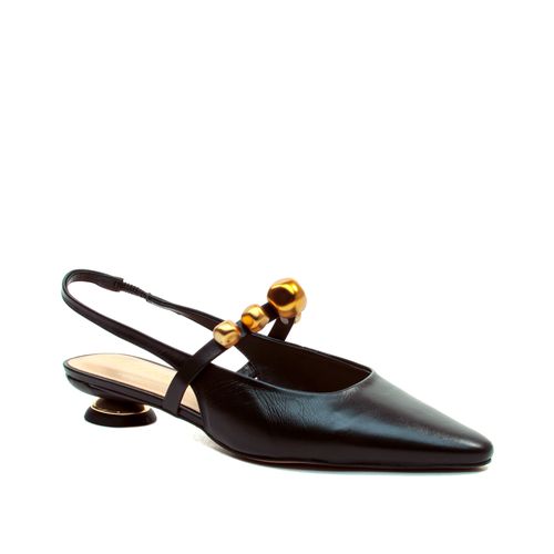 Slingback Couro Preto Salto Baixo Cecconello 2645005-4