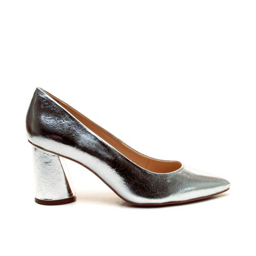 Scarpin Couro Prata Salto Bloco Médio Cecconello 2630001-11